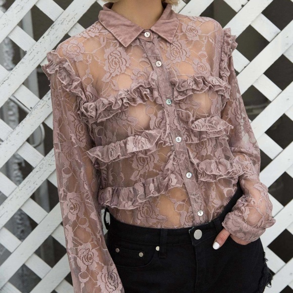 (CLEARANCE)Lace See Through Shirt - Picture 2 of 7